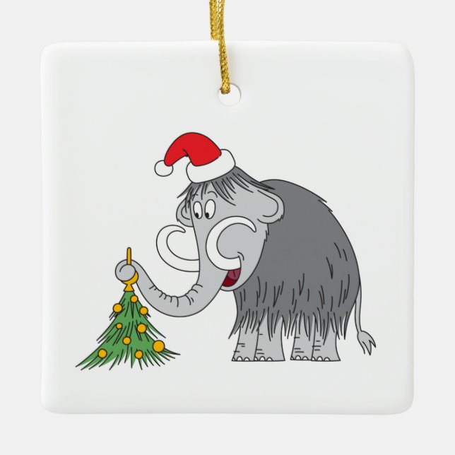 God jul Träd Cute Mammoth Santa Hat Julgransprydnad Keramik (Framsida)