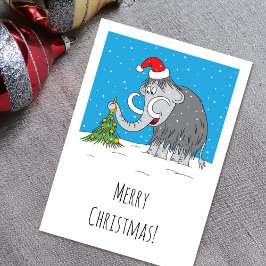 God jul Träd Cute Mammoth Santa Hat Julkort