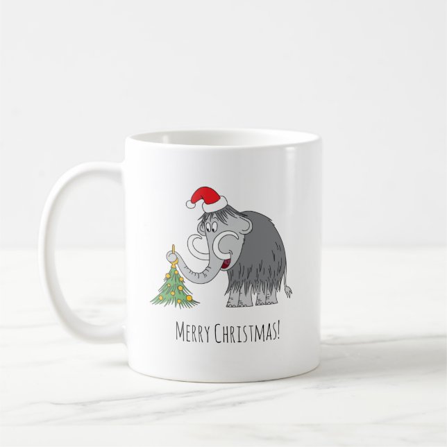 God jul Träd Cute Mammoth Santa Hat Kaffemugg (Vänster)