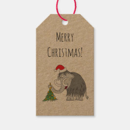 God jul Träd Cute Mammoth Santa Hat Presentetikett