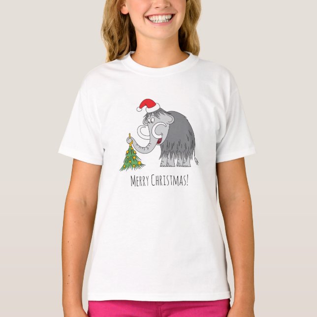 God jul Träd Cute Mammoth Santa Hat T Shirt (Framsida)