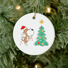 God jul Träd Cute Puppy Hund Santa Hat Julgransprydnad Keramik
