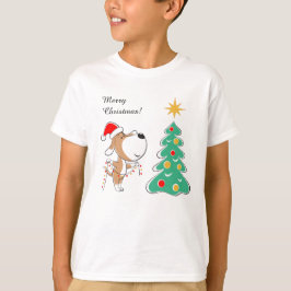 God jul Träd Cute Puppy Hund Santa Hat T-Sh T Shirt