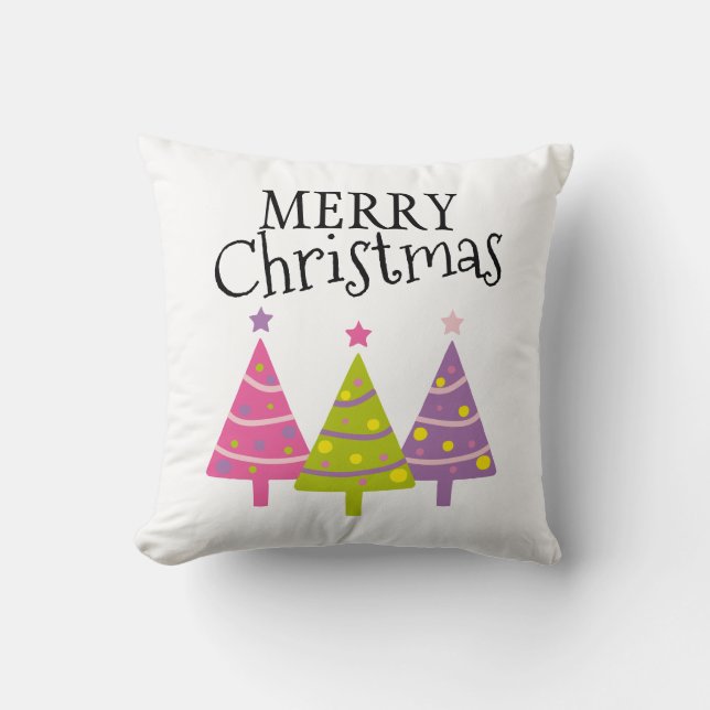God jul Träd Cute Rosa Lila Grönt  Kudde (Framsida)