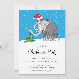 God jul Träd Cute Santa Hat Mammoth Party Inbjudningar