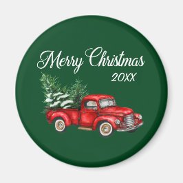 God jul Träd Datum Vintage Red Lastbil Grönt Magnet