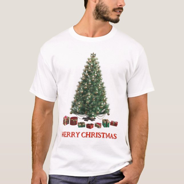 God jul. Träd (design 1) med gåvor T Shirt (Framsida)