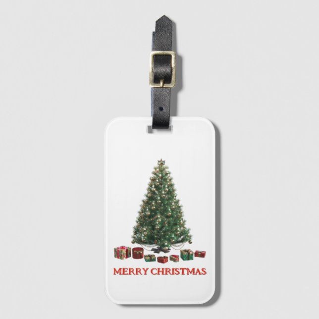 God jul. Träd (design 1) med presenter Bagagebricka (Framsida vertikal)