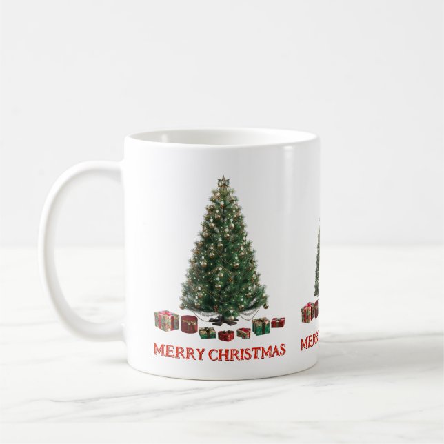 God jul. Träd (design 1) med presenter Kaffemugg (Vänster)