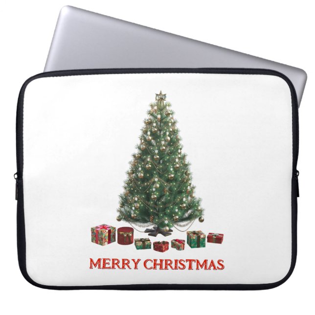 God jul. Träd (design 1) med presenter Laptop Fodral (Framsidan)