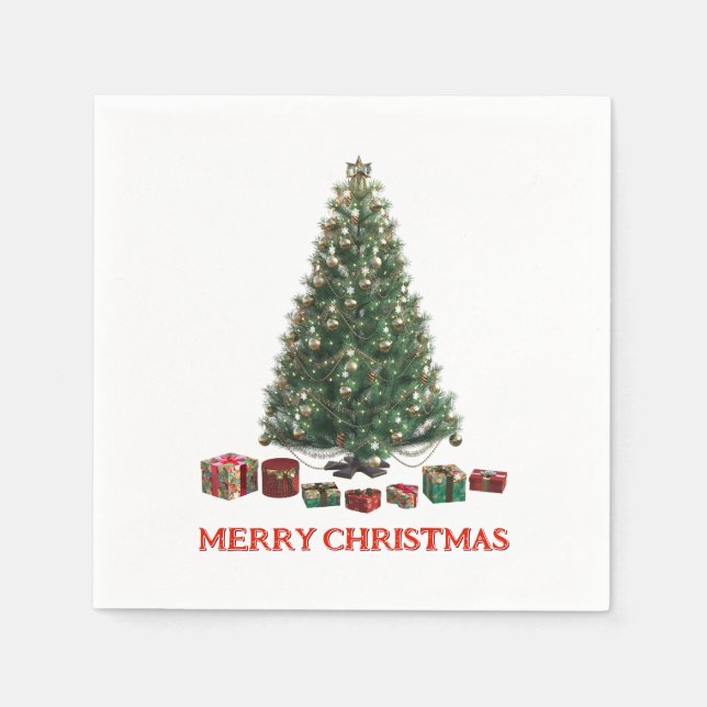 God jul. Träd (design 1) med presenter Pappersservett (Framsidan)