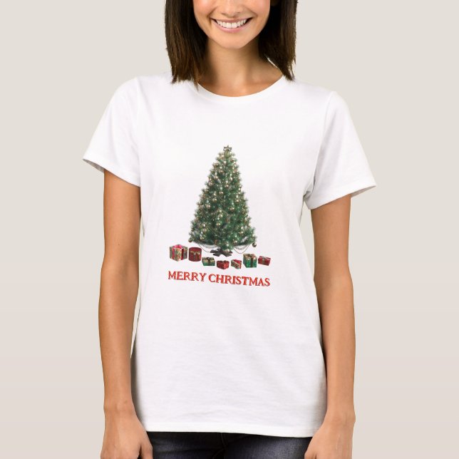 God jul. Träd (design 1) med presenter T Shirt (Framsida)