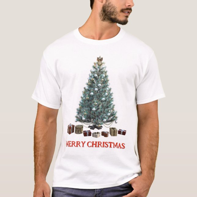 God jul. Träd (design 3) med gåvor T Shirt (Framsida)