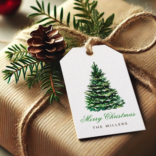 God jul Träd Elegant Grönt  Script Namn Presentetikett (Skapare uppladdad)