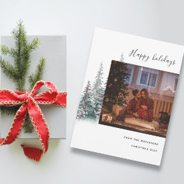 God jul träd-familjfotomodern lycklig julkort