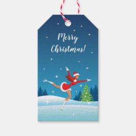 God jul Träd Figur Skating Girl Santa Santa Santa Presentetikett