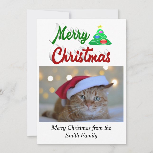 God jul Träd fotoskript med röd grönt Julkort (Framsida)