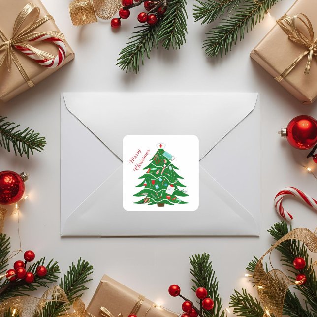 God jul Träd Fyrkantigt Klistermärke (Skapare uppladdad)