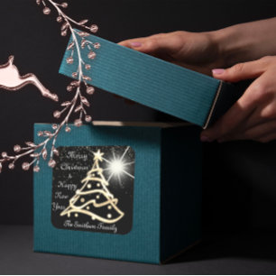 God jul Träd Gott nytt år Guld Svarta havet Fyrkantigt Klistermärke