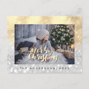 God jul Träd Grått Guld Spark Photo Glitter Vykort