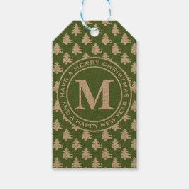 God jul Träd Grönt Monogram Presentetikett
