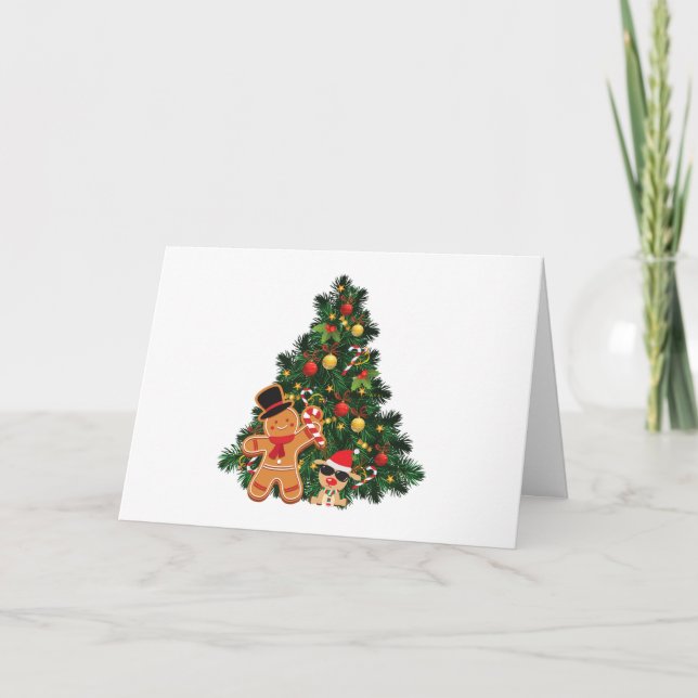 God jul Träd, guldbröd och prydnadsföremål Kort (Framsida)