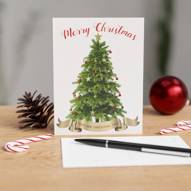 God jul Träd Helgdag vykort (A festive Christmas tree postcard with space for your name)