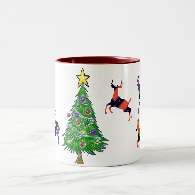 God jul Träd Hjort Santa Helgdag Två-Tonad Mugg (Center)