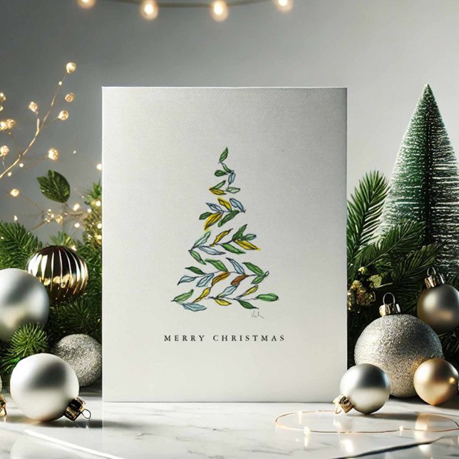 God jul Träd-kort Helgkort (Modern Christmas cards watercolor minimalistic tree art by Victoria Grigaliunas Do Tell A Belle)