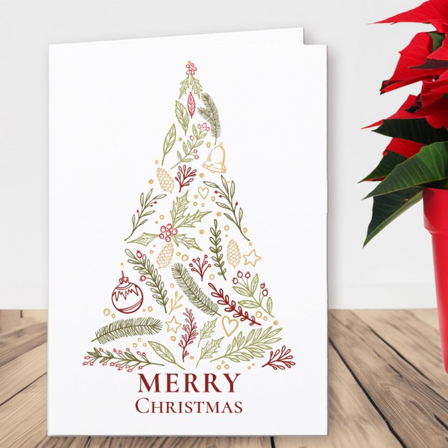 God jul Träd Land Gräs och Holly Helgkort (Merry Christmas card with stylized christmas tree)