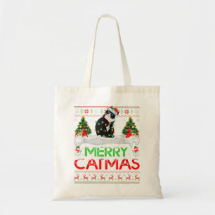 God jul Träd Ljus Santa ugly Black Cat Kristus Tygkasse
