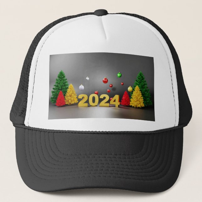 God jul Träd med 2024 års utskrift Keps (Framsida)