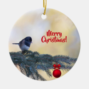 God jul Träd med en snöfågel på en Julgransprydnad Keramik