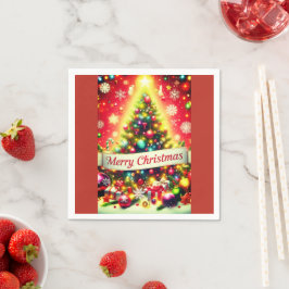 "God jul Träd med färgstarka prydnadsföremål Pappersservett