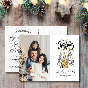 God jul Träd med fotoFestive Guld Black Vykort
