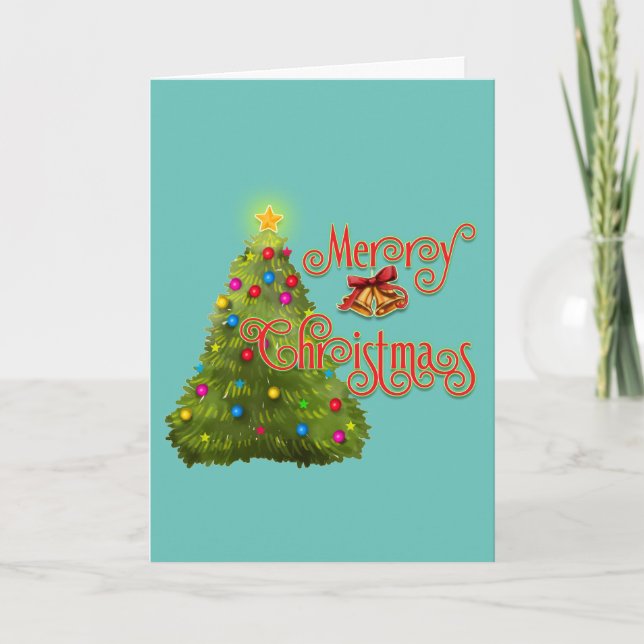 God jul Träd med Hanging Klockor Anpassningsbar Helgkort (Framsida)