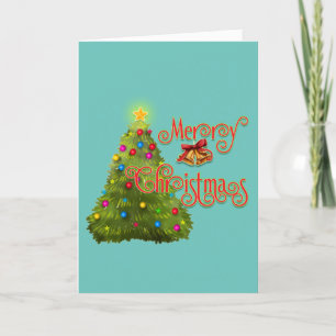 God jul Träd med Hanging Klockor Anpassningsbar Helgkort