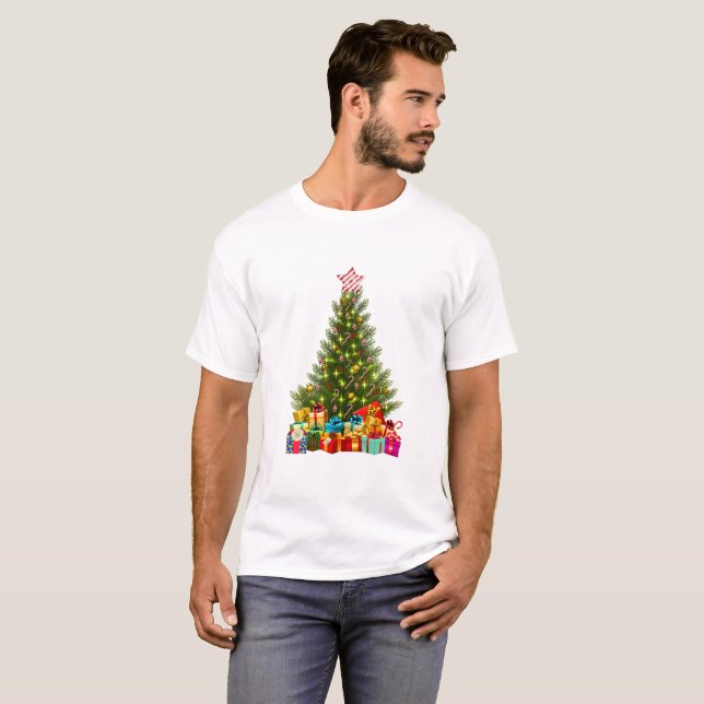 God jul Träd med Star Presenter Helgdag T Shirt (Hel framsida)