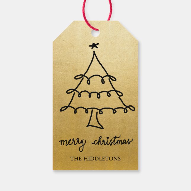 God jul Träd Modern faux guldbölja Presentetikett (Baksidan)