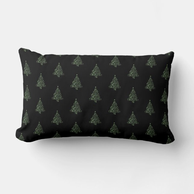 God jul Träd Mönster Black Metallic Grönt Lumbarkudde (Framsida)