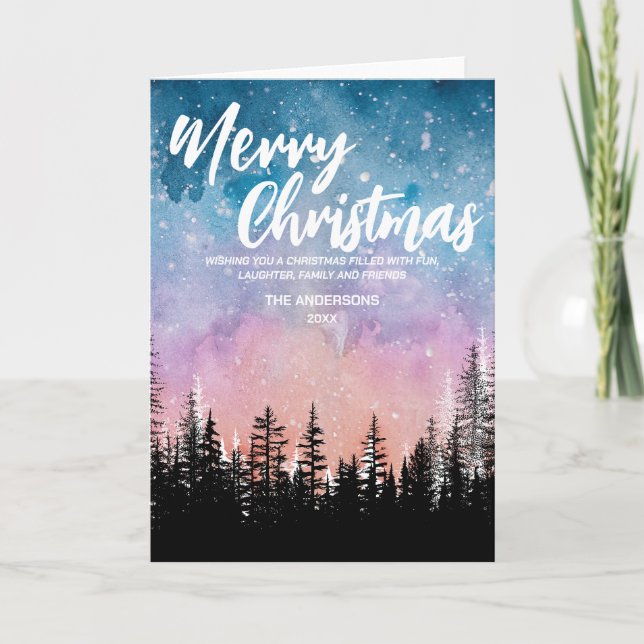 God jul träd Nattgradientskriptskog Helgkort (Framsida)