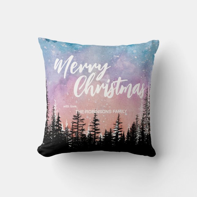 God jul träd Nattgradientskriptskog Kudde (Framsida)