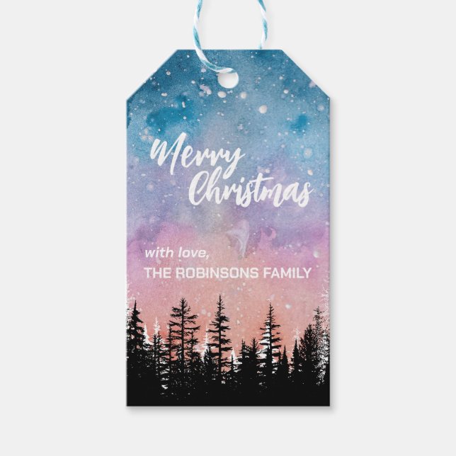 God jul träd Nattgradientskriptskog Presentetikett (Framsidan)