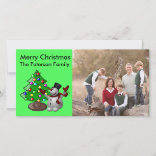 god jul Träd och 3D Snögubbe-fotokort Julkort