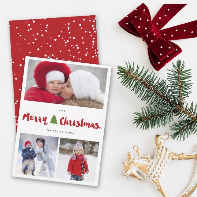 God jul Träd Penselskript 3 Fotokollage Julkort (Skapare uppladdad)