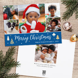 God jul Träd Photo Collage Blue Flat Julkort