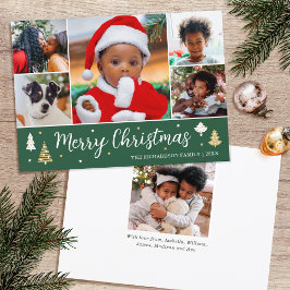 God jul Träd Photo Collage Mörk grönt Flat Julkort