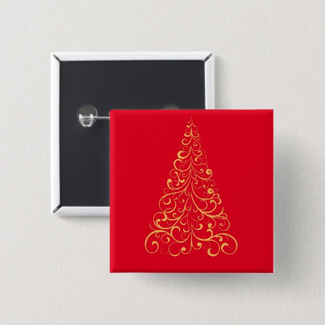 God jul träd-red knapp (Framsida & baksida)