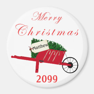 God jul Träd Red Vintage Wheelbarrow Magnet