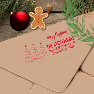 GOD JUL TRÄD RETURADRESS RED SJÄLVFÄRGANDE STÄMPEL